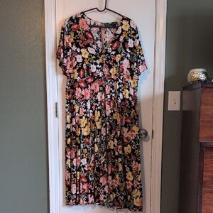 torrid Black Floral Top with Pink and Yellow Blooms